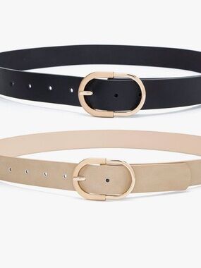 Classic Oval Buckle Women's Belt - Black & Beige